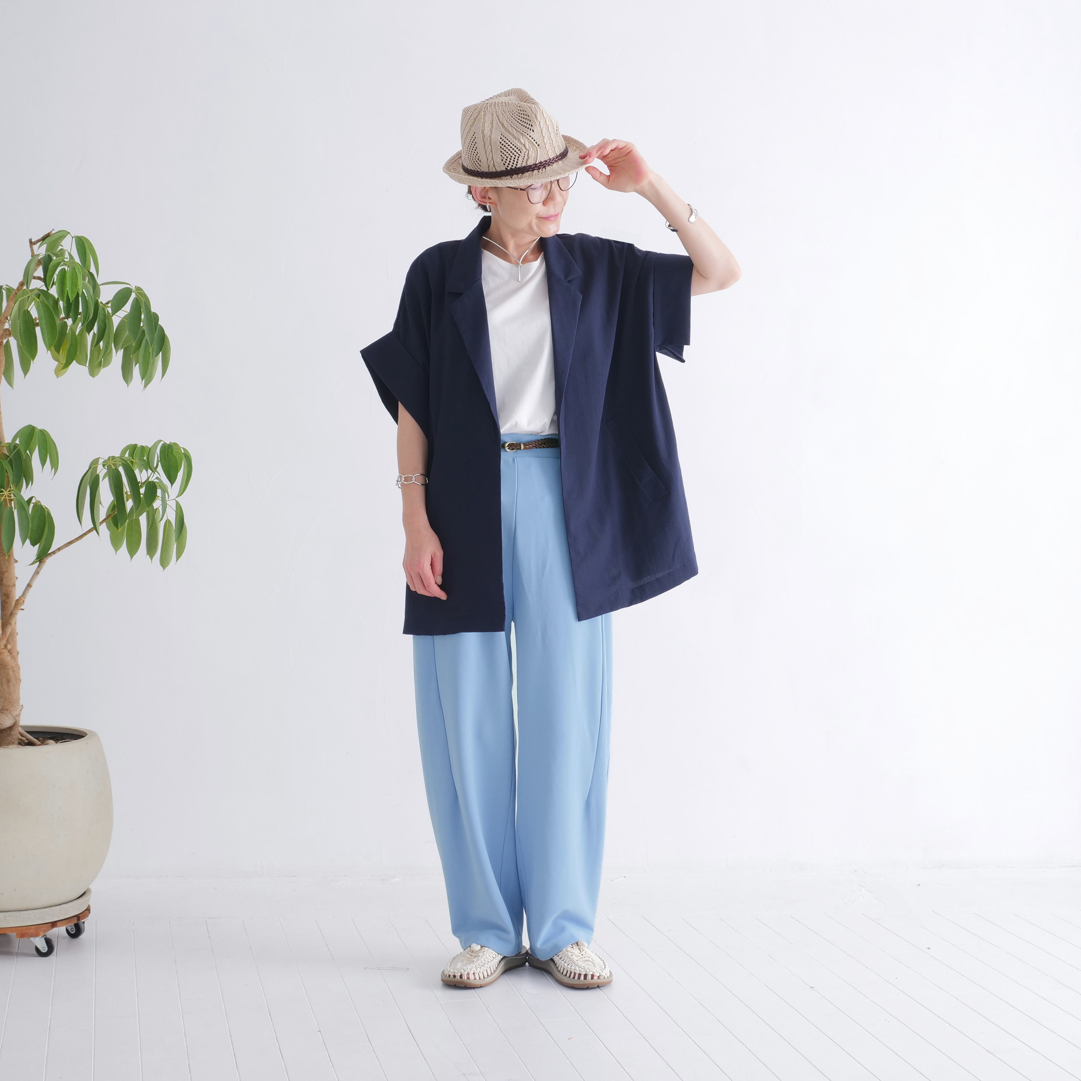 さらり快適＊ゆったりワイドパンツ＊テーパードシルエット＊着丈2サイズ＊ストレッチ＊シワになりにくい＊d-pn3004の画像