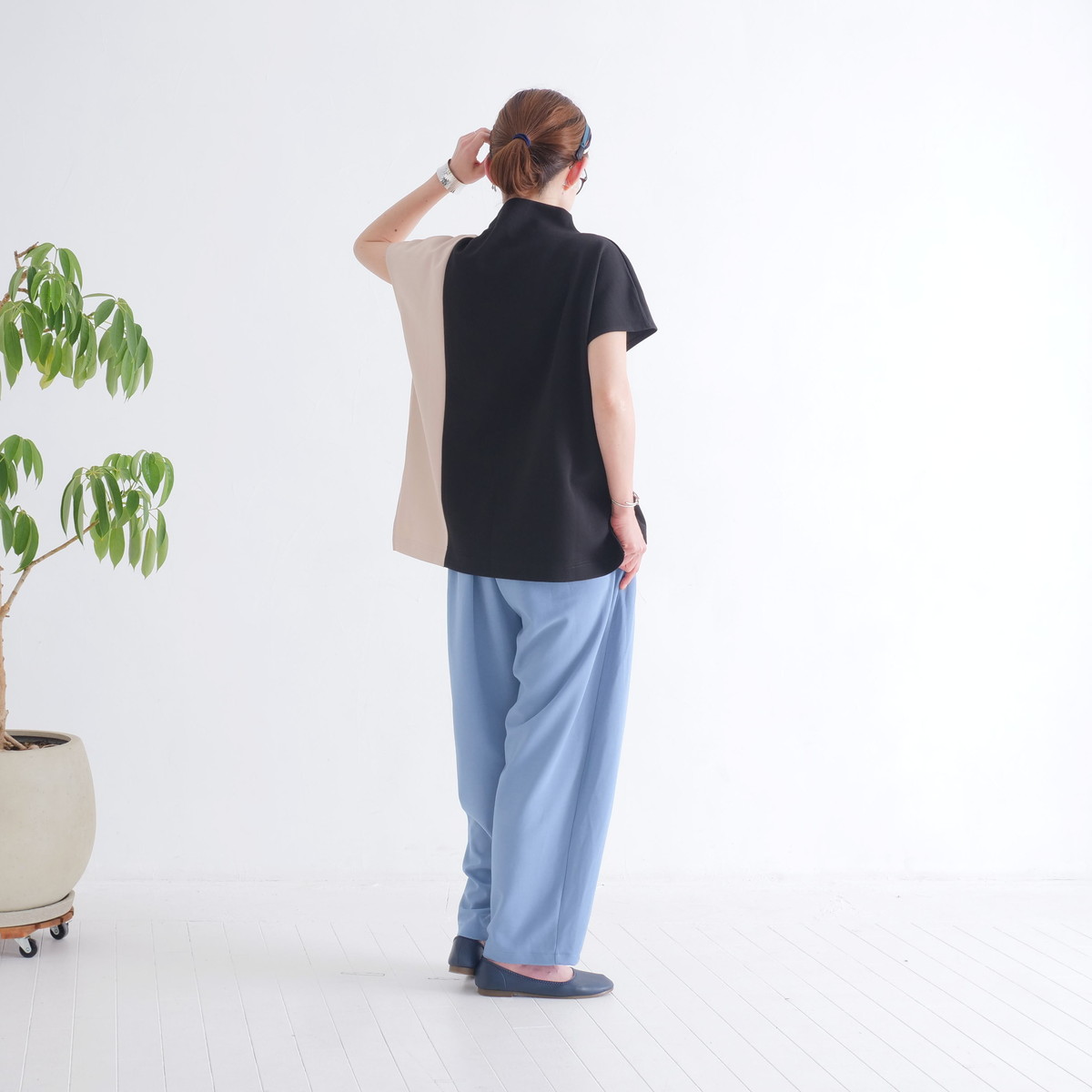 さらり快適＊ゆったりワイドパンツ＊テーパードシルエット＊着丈2サイズ＊ストレッチ＊シワになりにくい＊d-pn3004の画像