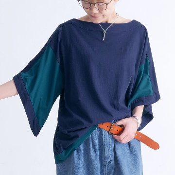 無地×配色＊ちょっと個性的なポンチョ風＊ゆったりトップス＊ワイドスリーブ＊綿100％＊d-tp532の画像