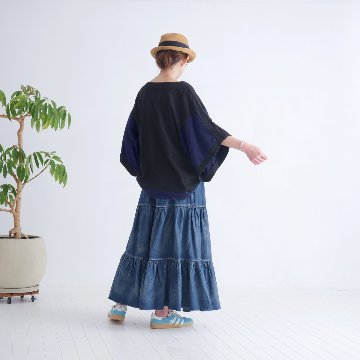 無地×配色＊ちょっと個性的なポンチョ風＊ゆったりトップス＊ワイドスリーブ＊綿100％＊d-tp532の画像