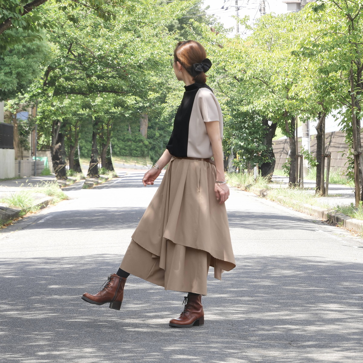 個性的なレイヤードスタイル＊アシンメトリー＊重ね着風ワイドボトム＊ゆったりパンツ＊d-pn3005の画像