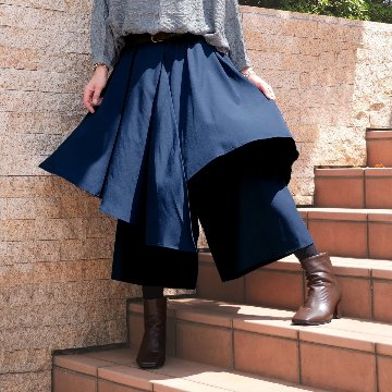 個性的なレイヤードスタイル＊アシンメトリー＊重ね着風ワイドボトム＊ゆったりパンツ＊d-pn3005の画像