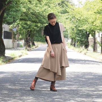個性的なレイヤードスタイル＊アシンメトリー＊重ね着風ワイドボトム＊ゆったりパンツ＊d-pn3005の画像