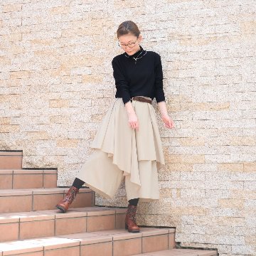 個性的なレイヤードスタイル＊アシンメトリー＊重ね着風ワイドボトム＊ゆったりパンツ＊d-pn3005の画像