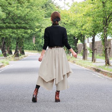 個性的なレイヤードスタイル＊アシンメトリー＊重ね着風ワイドボトム＊ゆったりパンツ＊d-pn3005の画像