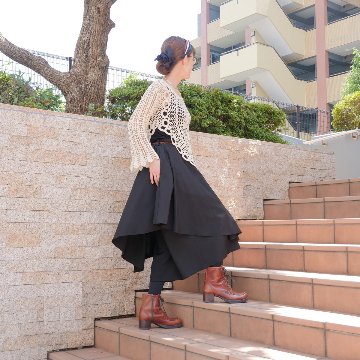 個性的なレイヤードスタイル＊アシンメトリー＊重ね着風ワイドボトム＊ゆったりパンツ＊d-pn3005の画像