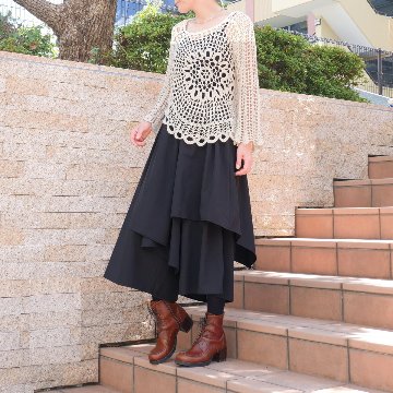 個性的なレイヤードスタイル＊アシンメトリー＊重ね着風ワイドボトム＊ゆったりパンツ＊d-pn3005の画像