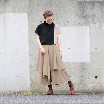 個性的なレイヤードスタイル＊アシンメトリー＊重ね着風ワイドボトム＊ゆったりパンツ＊d-pn3005の画像