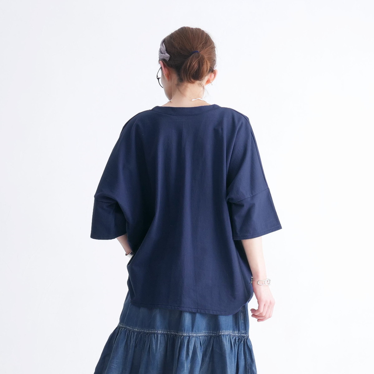ゆったりワイドシルエット＊ドルマン風＊7分袖カットソー＊綿100％＊サイドスリット＊d-tp506の画像