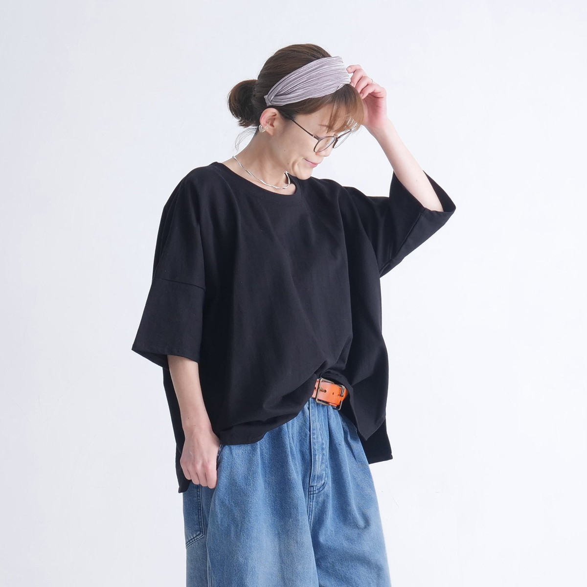 ゆったりワイドシルエット＊ドルマン風＊7分袖カットソー＊綿100％＊サイドスリット＊d-tp506の画像