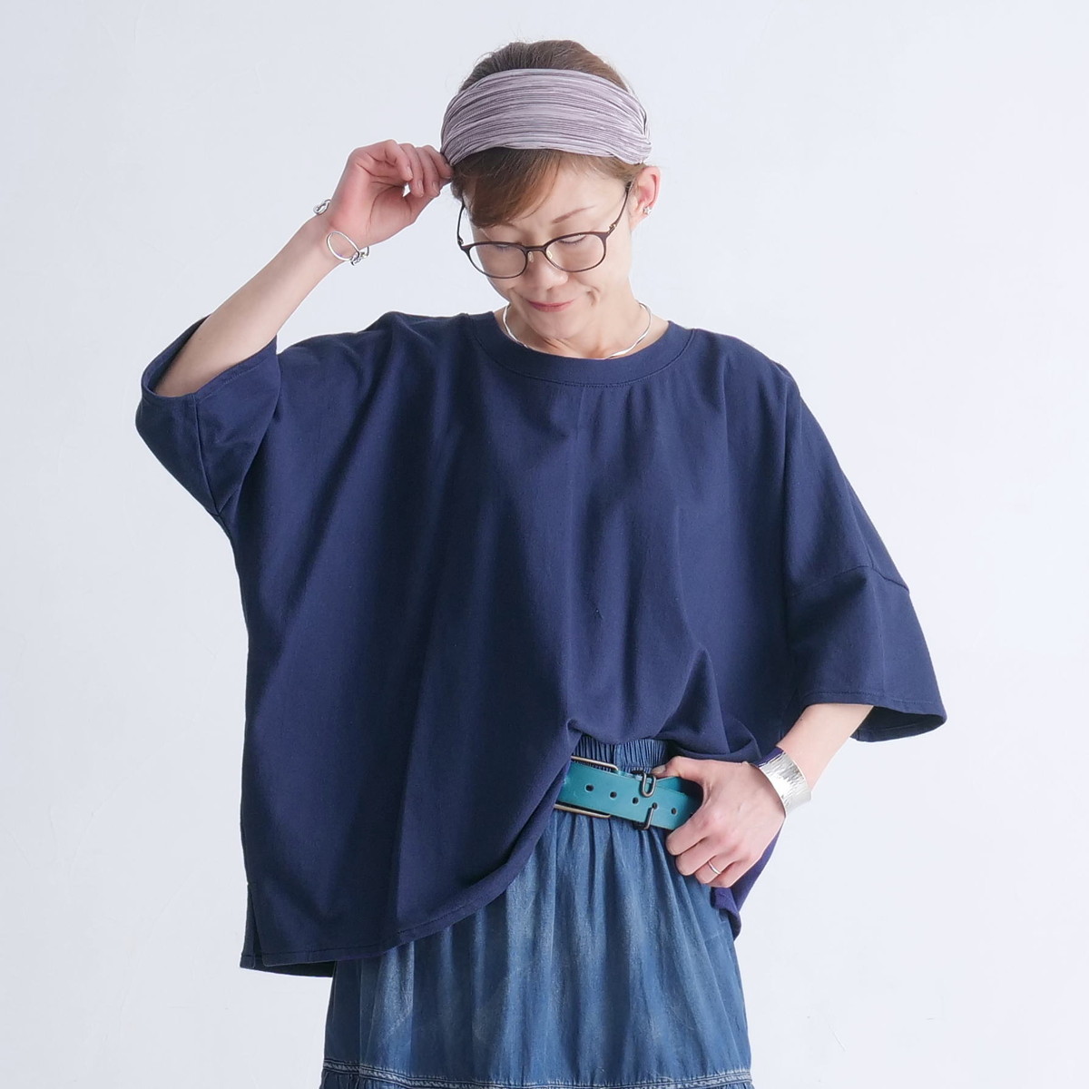 ゆったりワイドシルエット＊ドルマン風＊7分袖カットソー＊綿100％＊サイドスリット＊d-tp506の画像