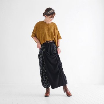 リーフ柄が映える＊重ね着風＊前開きデザイン＊ワイドパンツ＊ゆったり楽ちん＊すっきり見え＊個性的＊d-pn519の画像