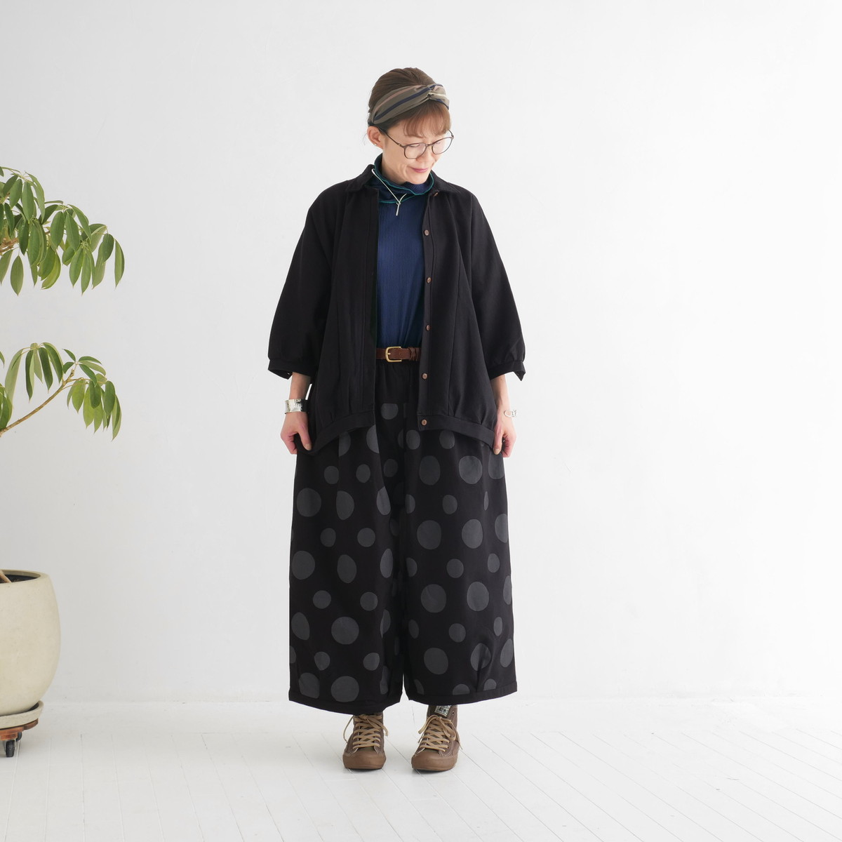 ビッグシルエット＊裏面起毛＊7分袖＊ゆったりシャツジャケット＊ドルマン風＊綿素材＊d-tp503-wの画像