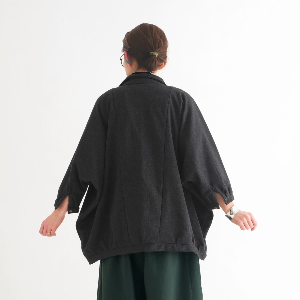 ビッグシルエット＊裏面起毛＊7分袖＊ゆったりシャツジャケット＊ドルマン風＊綿素材＊d-tp503-wの画像