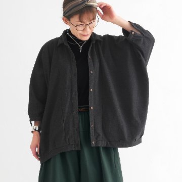 ビッグシルエット＊裏面起毛＊7分袖＊ゆったりシャツジャケット＊ドルマン風＊綿素材＊d-tp503-wの画像