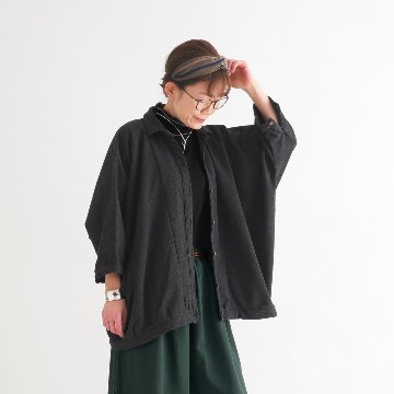 ビッグシルエット＊裏面起毛＊7分袖＊ゆったりシャツジャケット＊ドルマン風＊綿素材＊d-tp503-wの画像