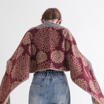 手編みならではの温もり＊ケーブル模様＊ダリア柄＊リバーシブル＊ストール＊異素材ミックス＊大判＊d-st004の画像