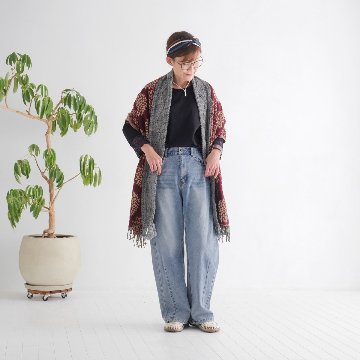 手編みならではの温もり＊ケーブル模様＊ダリア柄＊リバーシブル＊ストール＊異素材ミックス＊大判＊d-st004の画像