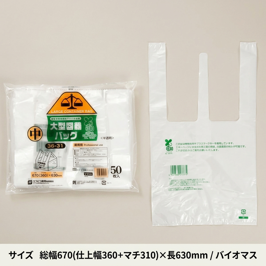 大型容器バッグ中36-31　半透明　バイオマス（50枚入）の画像