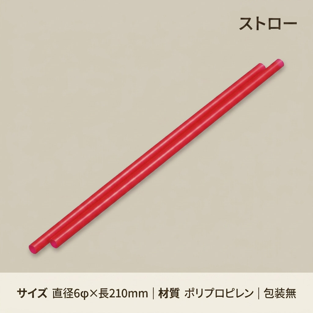 ストレートストロー 6φ×210mm@ 赤 包装無 (200入)の画像