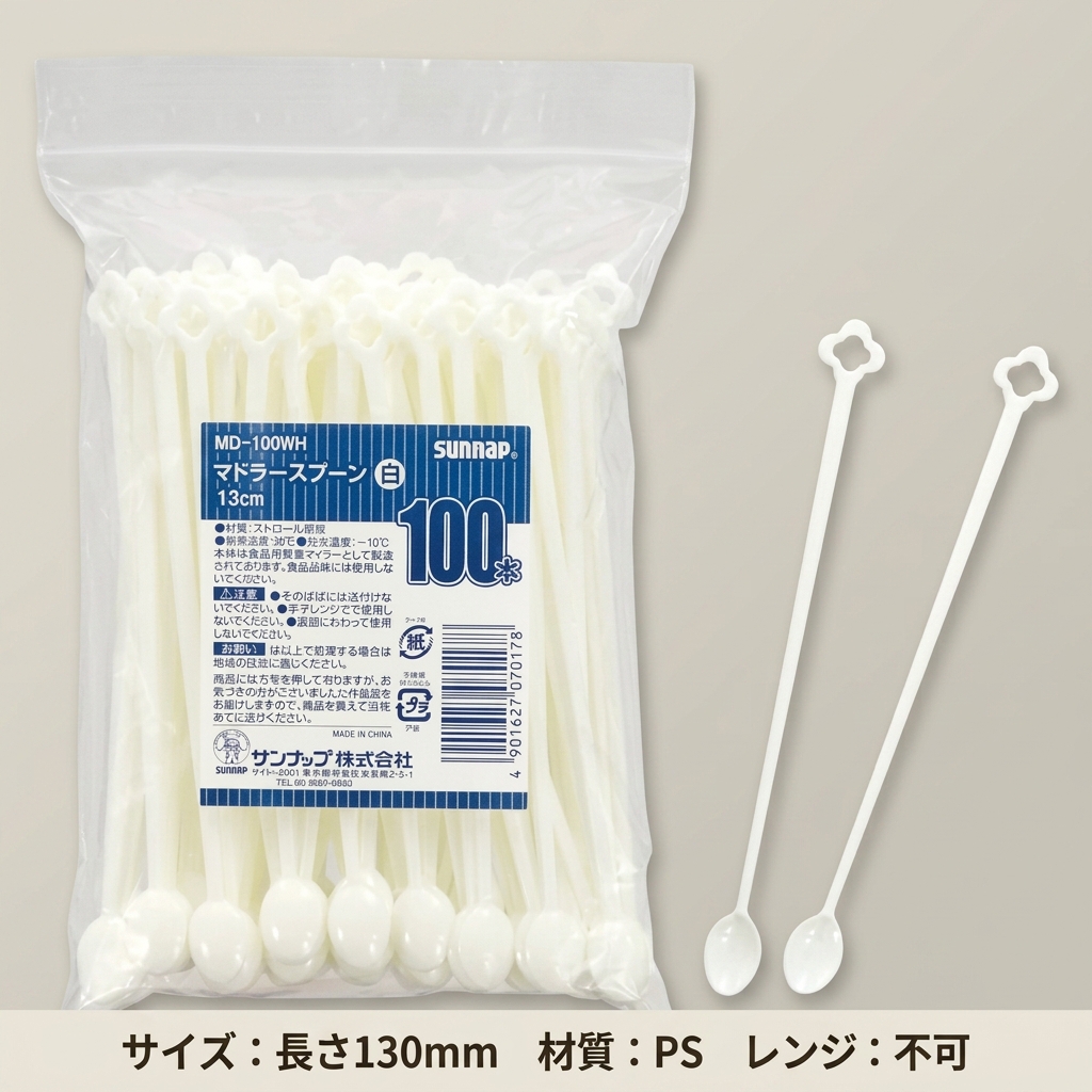 MD-100WH マドラースプーン白バラ (100本入)の画像
