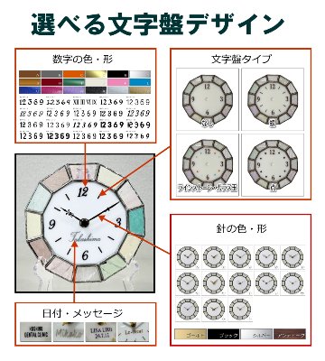 結婚式両親ギフト ありがとうをカタチに　ステントグラス三連時計　文字盤カスタマイズプラン　の画像