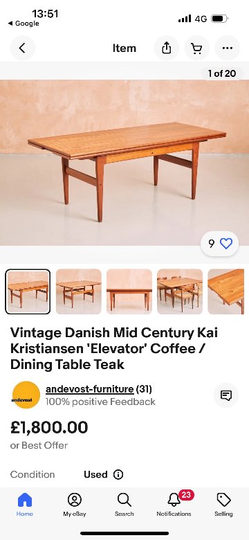 Kai Kristiansen Retro mid century teak elevator tableの画像