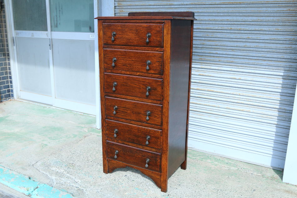 Art Deco style oak tall chest of 6 drawersの画像