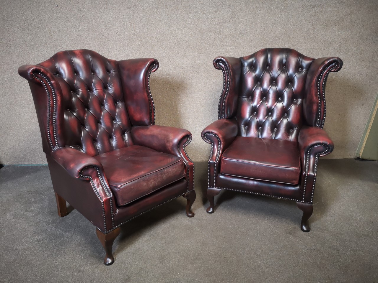Chesterfield suite  1) Pair of Queen Anne chairs画像
