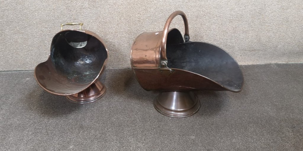 Two copper coal scuttlesの画像