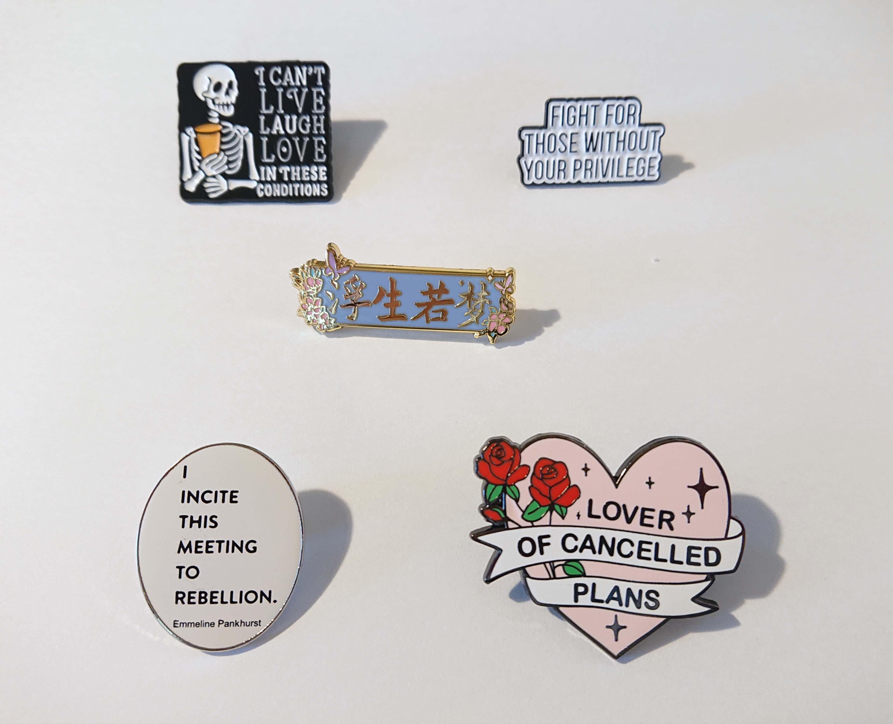 ピンバッジ　こんな感じだったら生きて笑って愛せない あなたと同じ特権を持ってない人々の為に戦え 人生は夢のよう 私はこの集会を反乱に扇動する キャンセルされた約束愛好家の画像