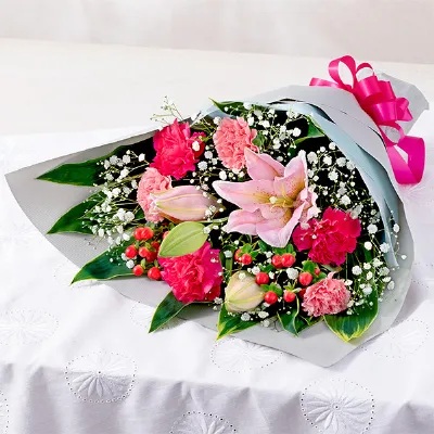 ピンクユリの花束　521351の画像