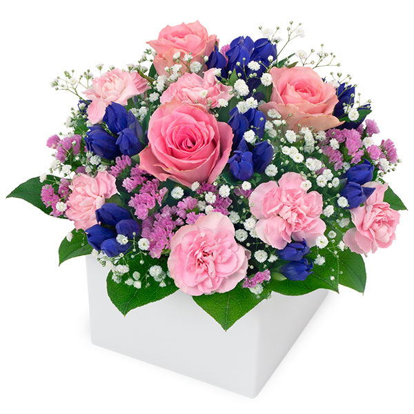 ピンクバラとリンドウのアレンジ　524374の画像