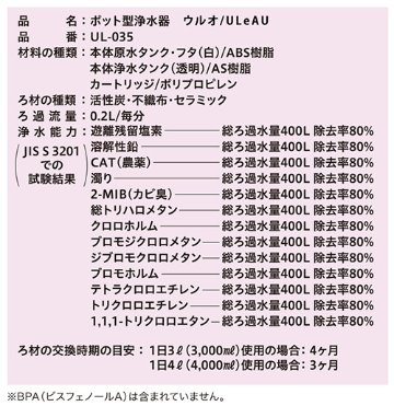 天然湧水再現 銀不使用 ウルオ ポット型 浄水器の画像