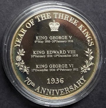 イギリス 3人の王70年記念5オンス銀メダル画像