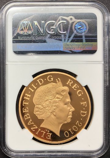 イギリス2010年王政復古5ポンド金貨NGCPF70UCAM最高鑑定画像