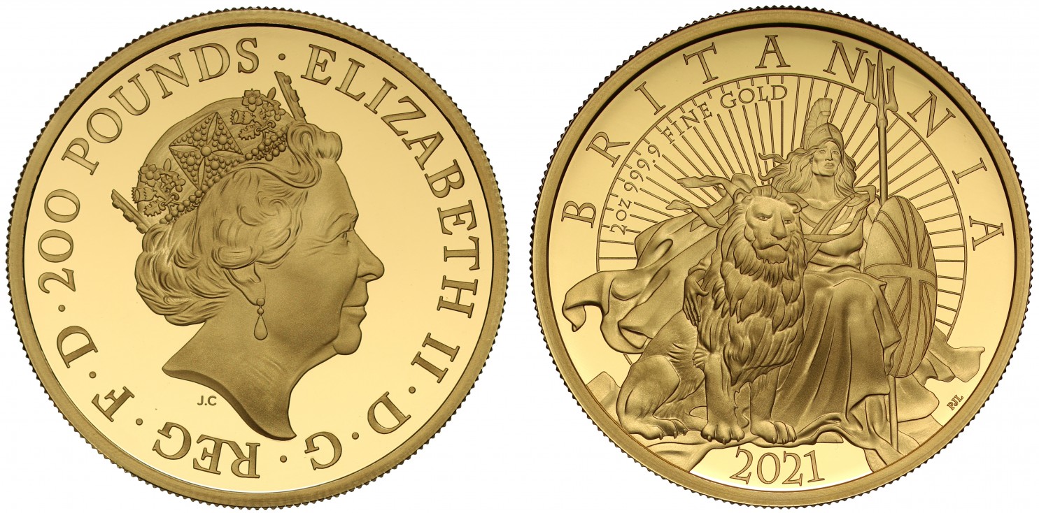 イギリス2021年ブリタニア2オンス金貨コアコインレンジ画像
