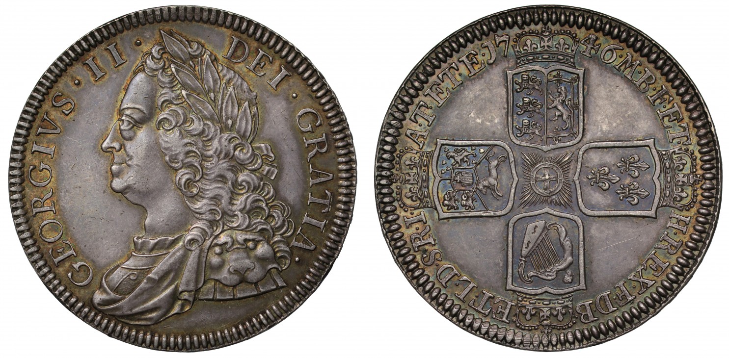 イギリス1746年ジョージ2世プルーフクラウン銀貨NGC PF61画像