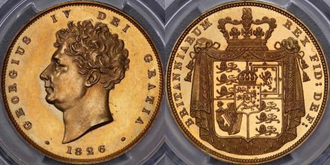 イギリス1826年ジョージ4世2ポンドプルーフ 金貨PCGS PR62画像