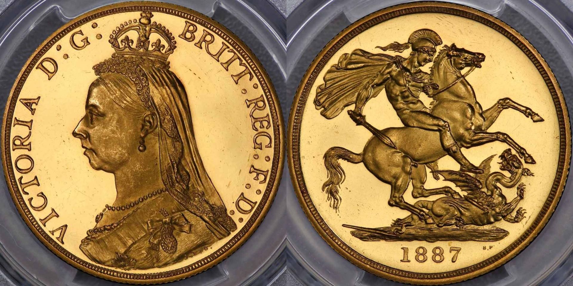 イギリス1887年ヴィクトリア2ポンド金貨 PCGS PR63DCAM画像