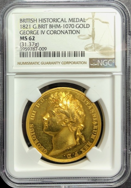 イギリス1821年ジョージ4世戴冠ゴールドメダルNGC MS62画像
