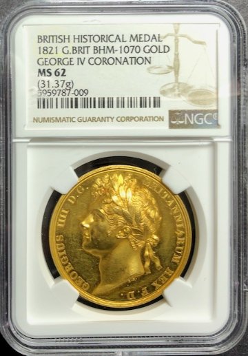 イギリス1821年ジョージ4世戴冠ゴールドメダルNGC MS62画像