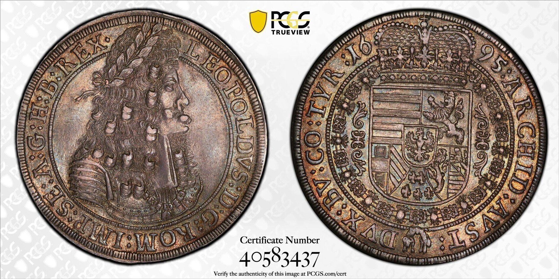 オーストリア1695年ターラー銀はPCGSMS61画像