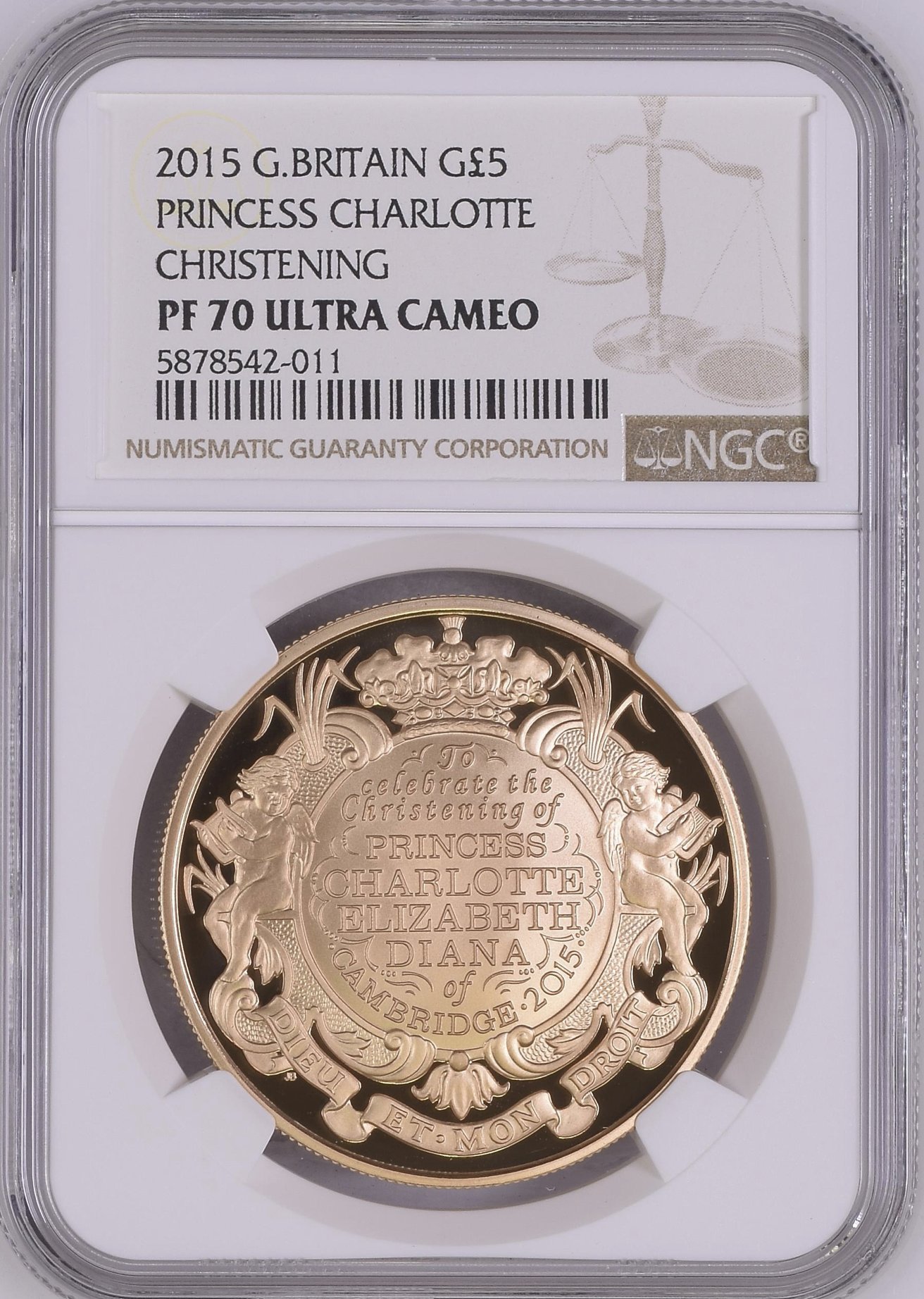 イギリス2015年シャーロット王女洗礼5ポンド金貨PF70UCAM | PREMIUM GOLD COIN