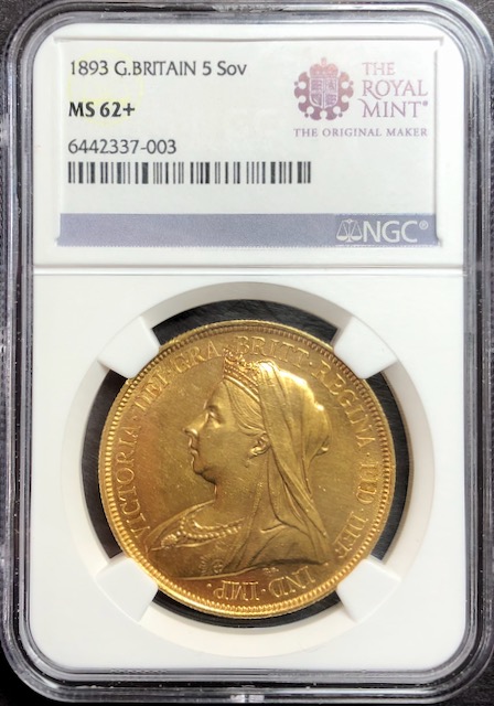 イギリス1893年5ポンド金貨ヴィクトリアヴェールドNGC MS62+ | PREMIUM 