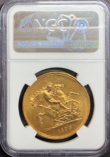 イギリス1893年5ポンド金貨ヴィクトリアヴェールドNGC MS62+画像