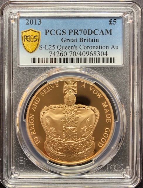 イギリス2013年王冠5ポンド金貨PCGS PR70DCAM画像