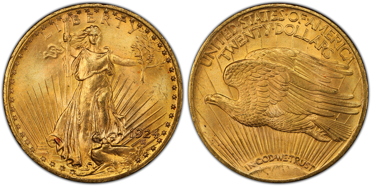 アメリカ1924年セントゴーデンズ20ドル金貨PCGSMS66画像