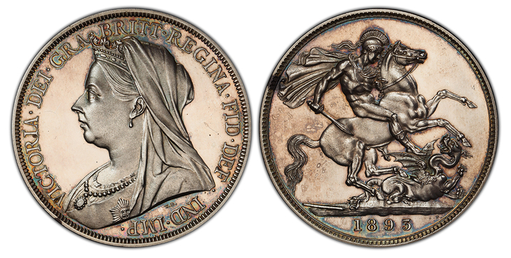 イギリス1893年ヴィクトリアヴェールドクラウン銀貨PCGS PR63画像