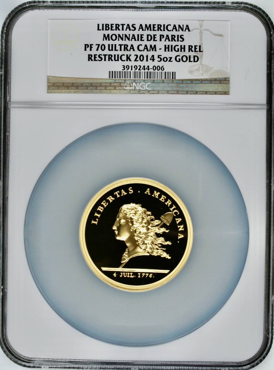 フランス2014年リベルタスアメリカーナ 5オンス金貨NGCPF70UCAM画像